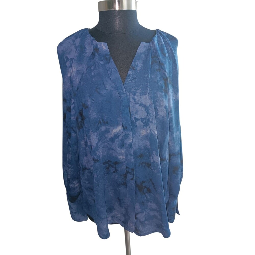 Worthington Women's Blue Long Sleeve Marble Print Blouse Plus Size 1X NWT